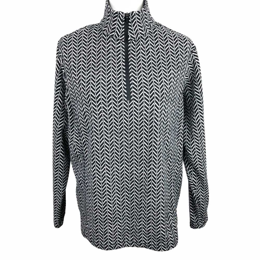 Land’s End Herringbone Print Quarter Zip Fleece Pullover Size Large Petite